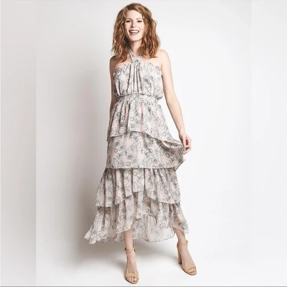 MISA Los Angeles Pink Floral Valeria Halter Midi Dress - Picture 3 of 10